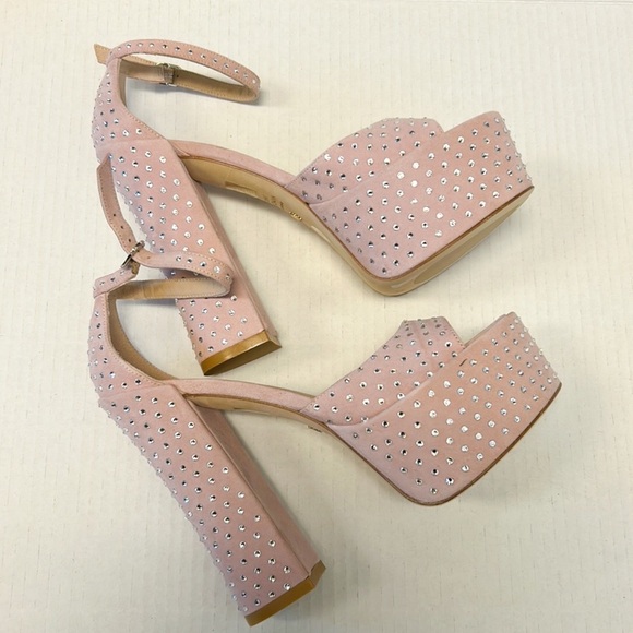 Stuart Weitzman rhinestone platform pink suede heels - Picture 4 of 7